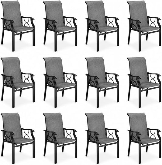 DWVO Patio Dining Chairs Set of 12, Outdoor Dining Chairs with High Back, Quick Dry Textilene Fabric, E-Coated Metal Frame, All Weather Patio Chairs for Backyard, Deck, Lawn, Garden, Grey