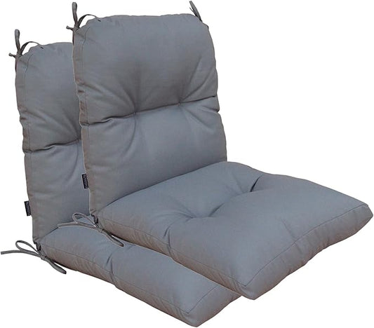 Outdoor Chair Cushions, Fade Resistant Replacement Tufted Cushion for Patio Dining Chair, Set of 2, Olefin Deep Grey, High Back