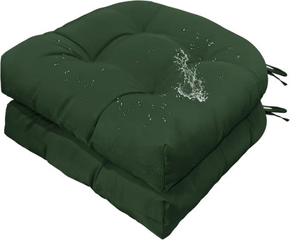 Gnostik 2 Pack Outdoor Wicker Chair Cushions Dark Green Waterproof Rocking Chair Cushion U Shaped Patio Replacement Cushions with Ties for Porch, Garden,18.6" x 18.6"