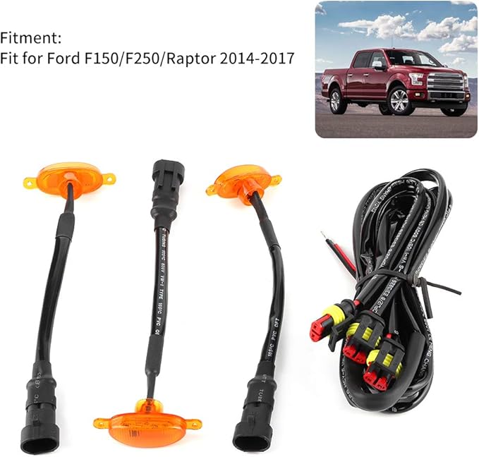 3Pcs LED Grille Lights, Front Bumper Cover Lamp Assembly Amber Yellow Lighting Kit Compatible with 2014 2017