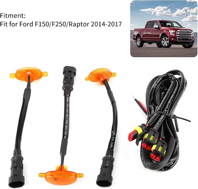 RiToEasysports Grille Lights, ABS LED Grille Lights with Wiring Harness, 3 Pc Amber Front Bumper Grill Lamps, Easy Install Upgrade for 2014 2017 Truck Driving Use