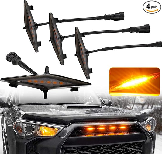 Amber Grille Lights for 4Runner TRD Pro 2014-2023, Smoked Shell LED Grill Light for 4Runner TRD Off-Road, Limited, SR5 2014-2019 with Fuse
