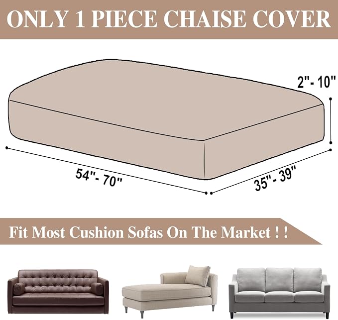 LA MEACK Couch Cushion Cover Chaise Lounge Cover Washable Separate Seat Chaise Couch Cover Stretch Sectional Sofa Slipcover(1 Piece for Chaise or Sofa 3-Seater, Khaki)