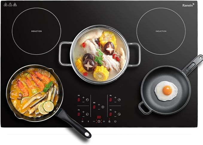 Ranein 30 Inch 5 Burner Induction Cooktop, Max 9200W 240V Durable Panel Built-in Electric Stove Top,with Child Safety Lock, Timer, Over-Temperature Protection