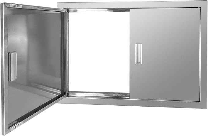 Outdoor Kitchen Door 30" W x 21" H Stainless Steel BBQ Double Access Door Flush Mount Vertical Wall Doors with Handle Suitable for Grilling Station Outside Cabinet Outdoor Kitchen
