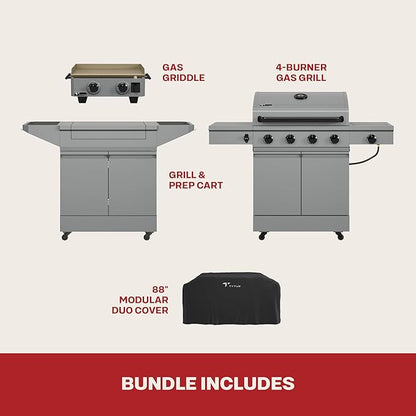 Tytus Anaheim 4-Burner Gas Grill with Prep Cart and Gas Griddle + Cover - Modular Outdoor Kitchen, Quick Assembly, Outdoor Cooking, Kitchen Island for BBQ