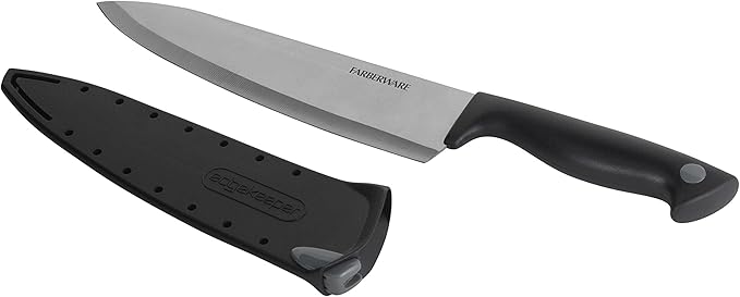 Farberware 8 Inch Chef Knife with EdgeKeeper Self-Sharpening Blade Cover, High-Carbon Stainless Steel Kitchen Knife for Slicing, Dicing, and Mincing