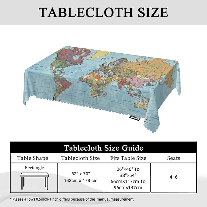 Swono World Map Rectangle Tablecloth Vintage Global Political Map Table Cloth Dining Table Cover for Home Kitchen Restaurant Party Buffet Picnic, 52x70 Inch, Blue