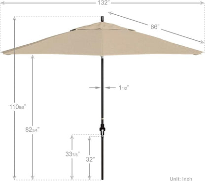 California Umbrella 11Ft Premium Patio Umbrella, Hand-Crank, Tilt-Collar, Bronze Frame, Solution Dyed Beige Fabric
