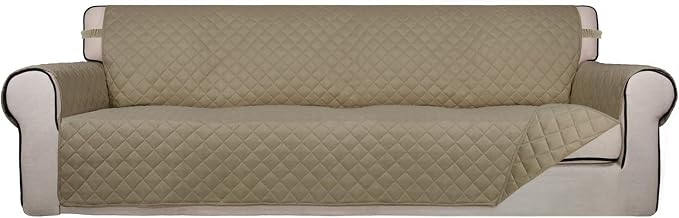 PureFit Reversible Quilted Couch Covers for Dogs Sofa Cover 4 Seater 88" | Beige/Beige, Water Resistant Couch Protector, Washable Pet Couch Cover with Non Slip and Elastic Straps For Kids
