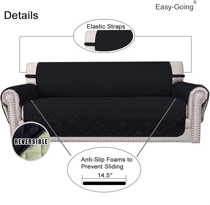 Easy-Going Reversible Couch Cover, 3 Cushion Sofa, Large, Black/Beige | Machine Washable Slipcover For Dogs, Water Resistant Furniture Mat For Living Room, Non-Slip Sofa Cover, Pet Friendly