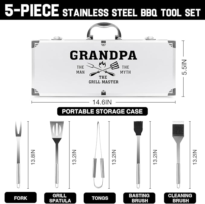 Grandpa Gifts for Fathers Day - Heavy Duty BBQ Grilling Accessories Kit for Outdoor Grill - Best Grandpa Gifts for Birthday Christmas