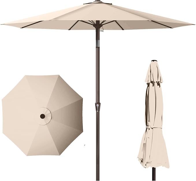 PatioKingdom 10FT Patio Umbrella with Push Button Tilt and Crank, Outdoor Market Umbrella with 8 Fiberglass Ribs, UV Protection Table Umbrella for Pool,Backyard,Garden,Deck