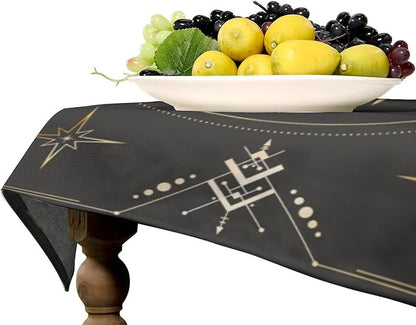 Vintage Sun Tablecloth Boho Celestial Star Magical Galaxy Space Moon Phases Table Cloth Water Resistant Wipeable Table Cover for Farmhouse Picnic Party Holiday Kitchen Dinner Table 60"x120"