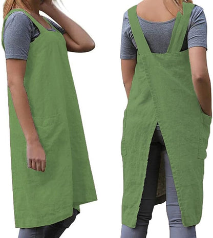 TBA Cotton Linen Apron Cross Back Apron for Women with Big Pockets Square Pinafore Dress for Baking Cooking BBQ & Grill