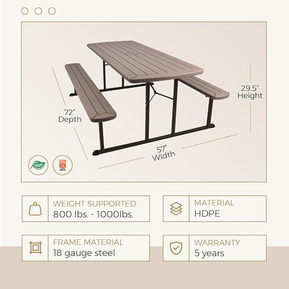 OEF Furnishings Heavy Duty Blow Molded Folding Picnic Table - Brown, Brown Frame