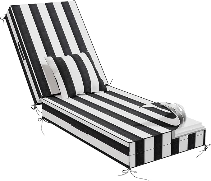 Outdoor Water-Resistant Olefin Chaise Lounge Cushions with Pillow, Weather and Fade Resistant Patio Furniture Lounge Chair Cushion Ideal for Patio, Lawn, Garden, Pinto, 80" L x 26" W x 5" T
