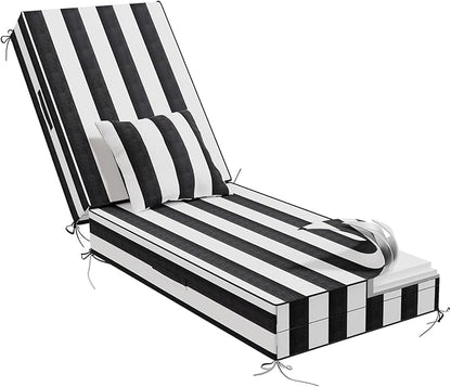 Outdoor Water-Resistant Olefin Chaise Lounge Cushions with Pillow, Weather and Fade Resistant Patio Furniture Lounge Chair Cushion Ideal for Patio, Lawn, Garden, Pinto, 80" L x 26" W x 5" T