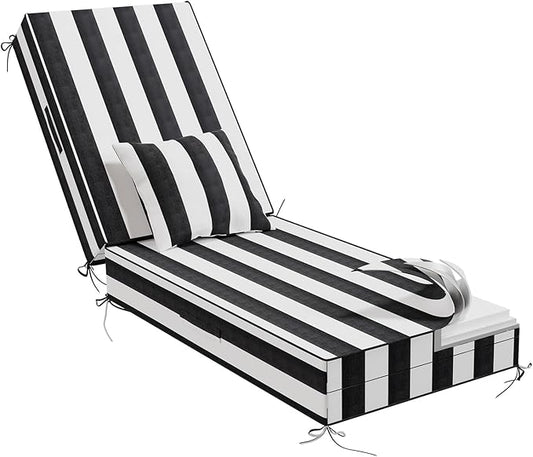 Outdoor Water-Resistant Olefin Chaise Lounge Cushions with Pillow, Weather and Fade Resistant Patio Furniture Lounge Chair Cushion Ideal for Patio, Lawn, Garden, Pinto, 80" L x 26" W x 5" T