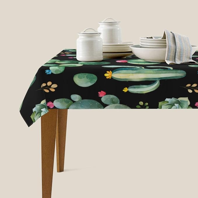 Rectangle Table Cloth,green watercolor cactus succulents Tablecloths Stain Resistance Water Repellent Washable Table Cover Decor for Home Kitchen Dining Party Patio Indoor and Outdoor 60"x 84"