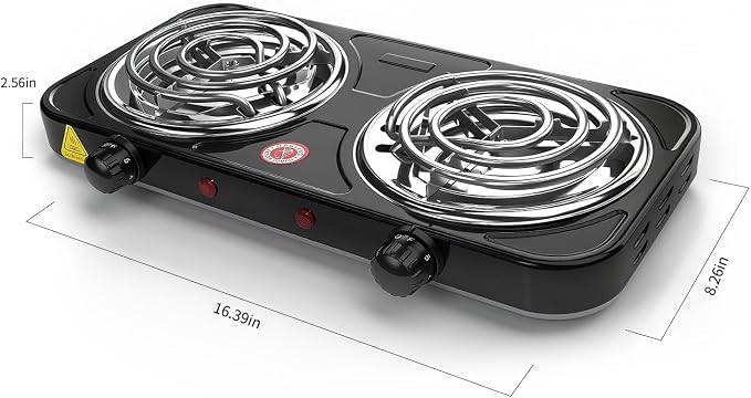 2200W Portable Electric Hot Plate for Cooking, Two Burner Electric Cooktop,Double Coil Electric Burner, Electric Stove with 2 Burner,Adjustable Temperature Control, (black)