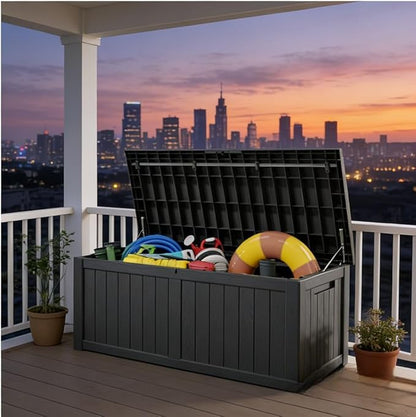 FEFLO 120 Gallon Waterproof Resin Outdoor Storage Box, Lockable & UV Resistant Patio Deck Boxes, Outside Storage for Patio Cushions, Pool Toys, Garden Tools & Package Delivery, Black