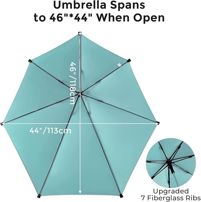 G4Free UPF 50+ Height Adjustable Beach Chair Umbrella with Universal Clamp | UV protection Chair Umbrella for Beach Chair, Golf Cart, Wheelchair, Stroller, Bleacher, Outdoor Patio, silver coating fabric