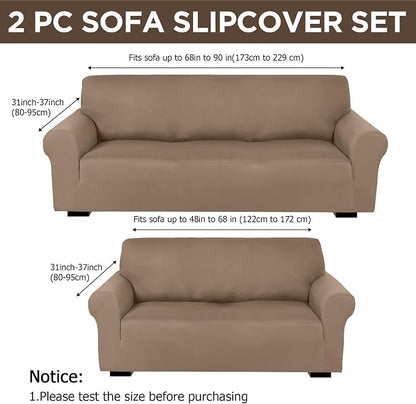 Peryiter 2 Pcs Couch and Loveseat Sofa Covers,Camel,Milk Silk | Armchair Covers for Living Room, Sofa Cushion Slipcover 2/3 Seater, Furniture Protector, Polyester and Spandex, Washable