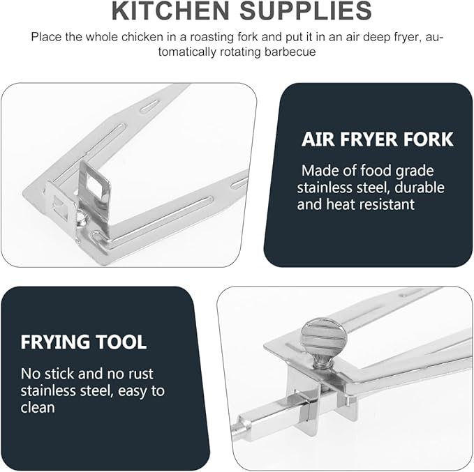 ABOOFAN Stainless Steel Rotisserie Fork for Air Fryer Grill Roasted Chicken Holder with Stable Bracket for Bbq Outdoor Cooking 15.74X1.77X0.98 Inches