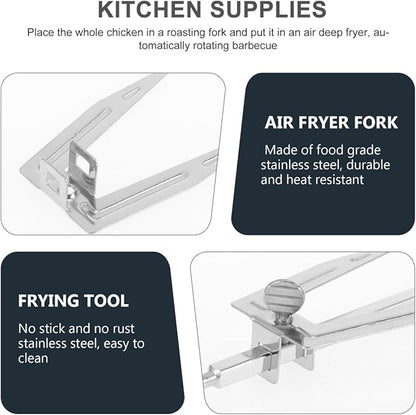 ABOOFAN Stainless Steel Rotisserie Fork for Air Fryer Grill Roasted Chicken Holder with Stable Bracket for Bbq Outdoor Cooking 15.74X1.77X0.98 Inches