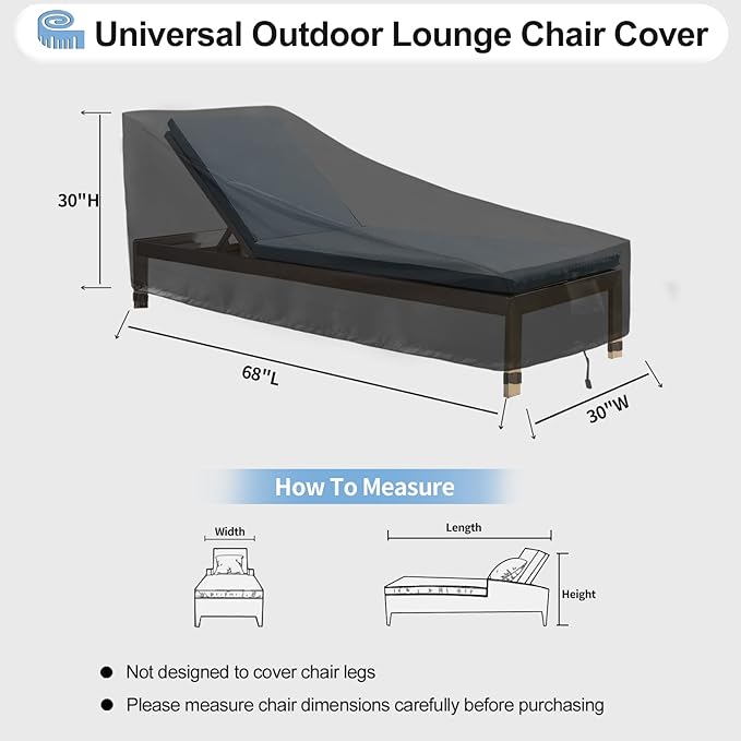 OutdoorLines Outdoor Waterproof Patio Chaise Lounge Chair Cover - UV Resistant Lounger Covers Heavy Duty Weatherproof Patio Sofa Furniture Covers, 2 Packs, 68Wx30Dx30H Inches, Black