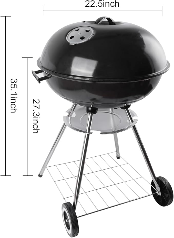 Portable charcoal grill -22 inch water kettle grill with handle, including lid and grill mesh, paired with barbecue tools, suitable for backyard, camping, picnicking, and gatherings (large)