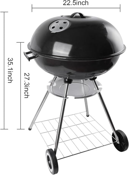 Portable charcoal grill -22 inch water kettle grill with handle, including lid and grill mesh, paired with barbecue tools, suitable for backyard, camping, picnicking, and gatherings (large)