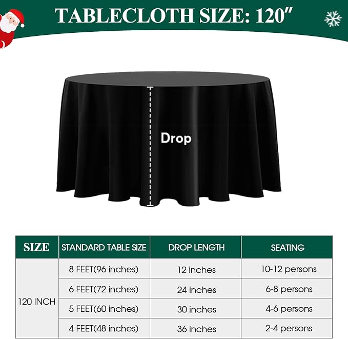 2 Pack Black Round Tablecloths 120 Inch for Dining Tables | Washable Decorative Linen Polyester Table Cover for Banquets Buffets Parties and Weddings