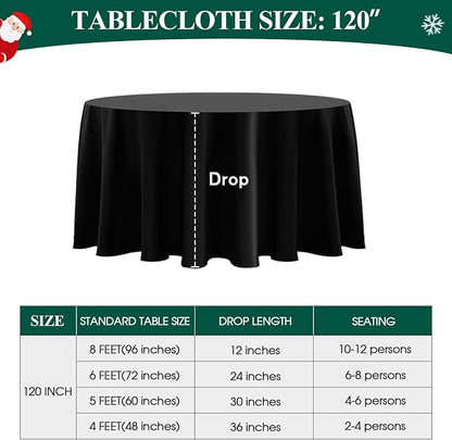 2 Pack Black Round Tablecloths 120 Inch for Dining Tables | Washable Decorative Linen Polyester Table Cover for Banquets Buffets Parties and Weddings