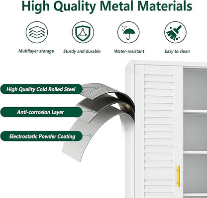 winiowa 71" Tall Metal Garage Storage Cabinet with Wheels, Steel Locking Rolling Tool Cabinet with 4 Adjustable Shelves for Garage,Home,Office (White)