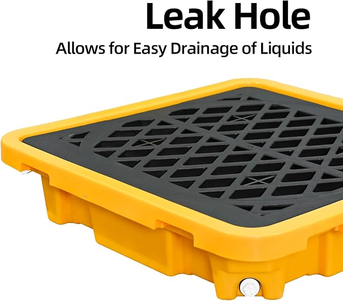 Spill Containment Pallet - Anti-Slip Leakproof Detachable Plastic Tray with Drain for Industrial Use (1 Pc, 26.4 x 26.4 x 6 in)