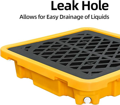 Spill Containment Pallet - Anti-Slip Leakproof Detachable Plastic Tray with Drain for Industrial Use (1 Pc, 26.4 x 26.4 x 6 in)