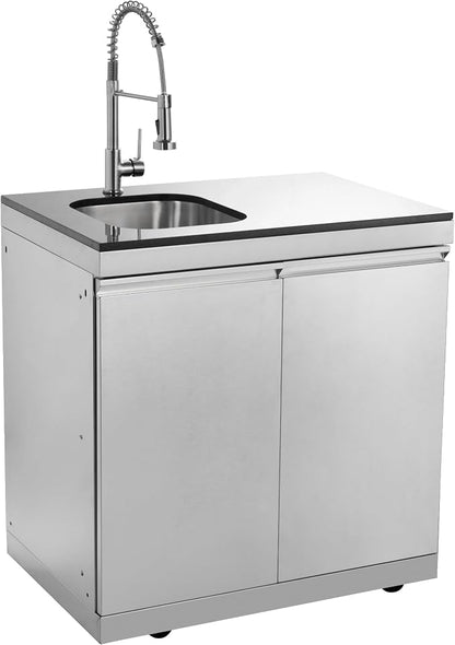 153" 6-Burner 96000 BTU Deluxe Outdoor Kitchen Island,304 Stainless Steel Modular LPG BBQ Grill Combination With Granite Countertops, Storage Cabinet, Refrigerator and Sink (153"-Siver, Propane Gas)