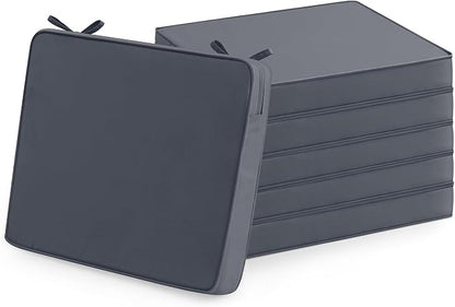 Outdoor Chair Cushions Set of 6: Waterproof & Color Fastness Seat Cushion for Patio Furniture - 22 x 22 x 3 Inch Chair Pads with Ties and Hidden Zipper - Patio Chair Cushion Replacement, Dark Grey