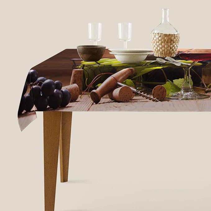 Red White Wine Decorative Rectangle Tablecloth Retro Elegant Goblet Glass Grapes Fruit Wooden Board Polyester Table Cloths Kitchen Table Cover for Dining BBQ Picnic Coffee Table 52 x 70 Inch 4-6 Seats