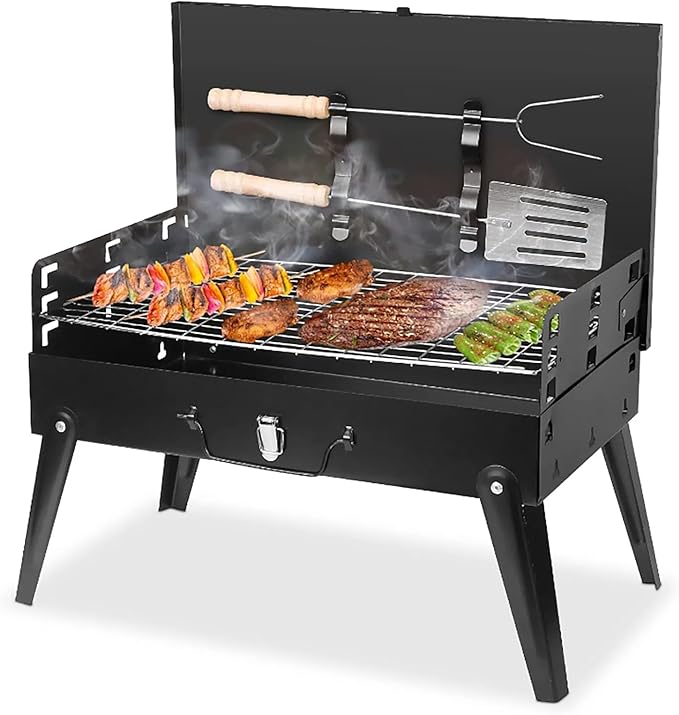 Charcoal Grill, Small BBQ Grill Portable Lightweight smoker Grill, Barbecue Grill desk Tabletop Outdoor Grill for Camping Picnics Garden Beach Party,16.7x10x17.7in