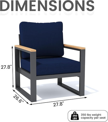 Sundale Outdoor 2 Pieces Patio Aluminum Armchairs, All-Weather Outdoor Furniture with 6” Olefin Cushion & Wide Armrest, Outdoor Chairs or Garden Deck Porch (Navy Blue)