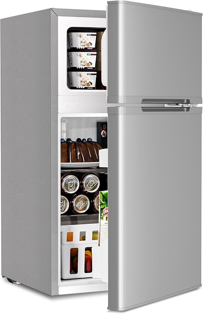 Antarctic Star 3.1 Cu.Ft.Compact Refrigerator with Freezer,Mini Fridge 2-Door with Adjustable Removable Shelves,For kitchen/Apartment/Dorm/Office,GREY