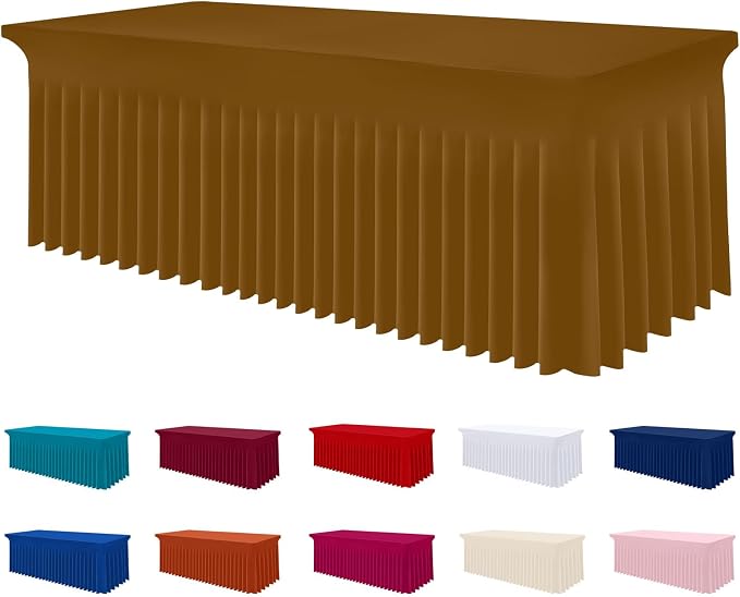 Smiry Spandex Elastic Fitted Table Cloth Skirt for 8FT Rectangle Table | Stretch Washable Table Cloth, Banquet Table Cover for Wedding, Party, Indoor & Trade Shows, (Dark Brown, 96Lx30Wx30H)