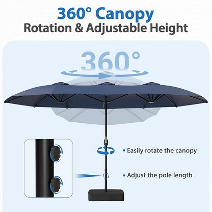 HOPERAN 15FT Patio Umbrella with Base Included, Large Outdoor Double-Sided Rectangle Table Umbrella with Easy Crank Lift, Market Umbrella for Backyard, Pool&Garden