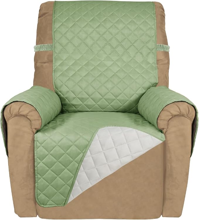 PureFit Reversible Recliner Chair Covers Couch Covers for Dogs, 19 in | Sage Green/Ivory, Water Resistant Couch Protector, Washable Pet Couch Cover with Non Slip and Elastic Straps For Kids