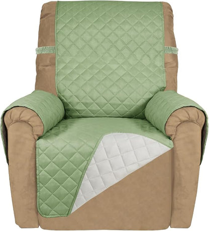 PureFit Reversible Recliner Chair Covers Couch Covers for Dogs, 19 in | Sage Green/Ivory, Water Resistant Couch Protector, Washable Pet Couch Cover with Non Slip and Elastic Straps For Kids