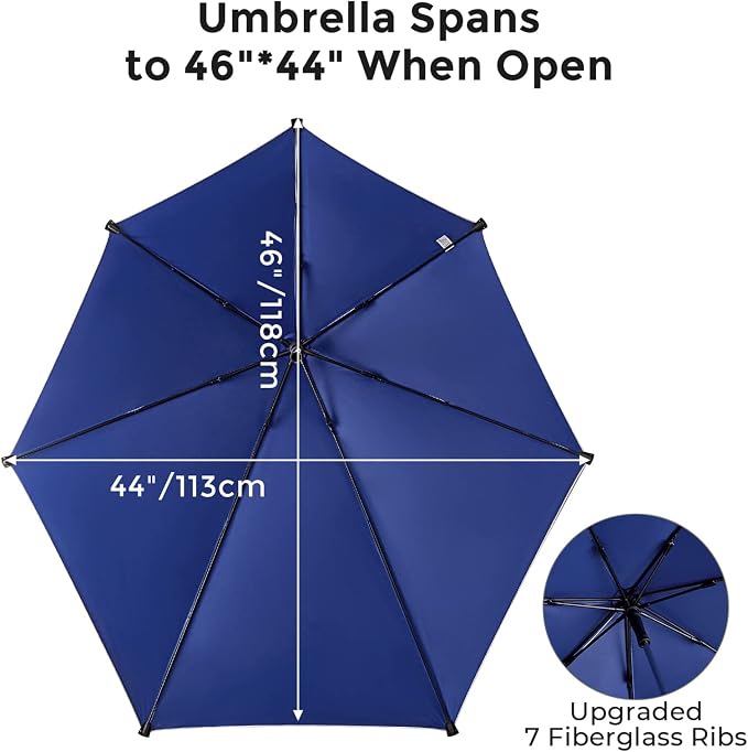G4Free UPF 50+ Height Adjustable Beach Chair Umbrella with Universal Clamp | UV protection Chair Umbrella for Beach Chair, Golf Cart, Wheelchair, Stroller, Bleacher, Outdoor Patio, silver coating fabric