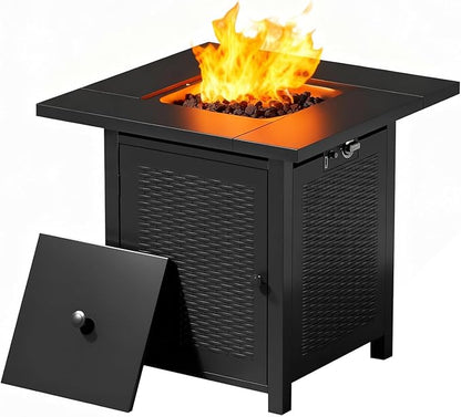 FDW 28-Inch Square Outdoor Propane Fire Pit Table, 50,000 BTU CSA Listed Gas Firepit with Lid & Lava Rock, Alloy Steel Patio Fire Pit Table for Patio Deck Garden